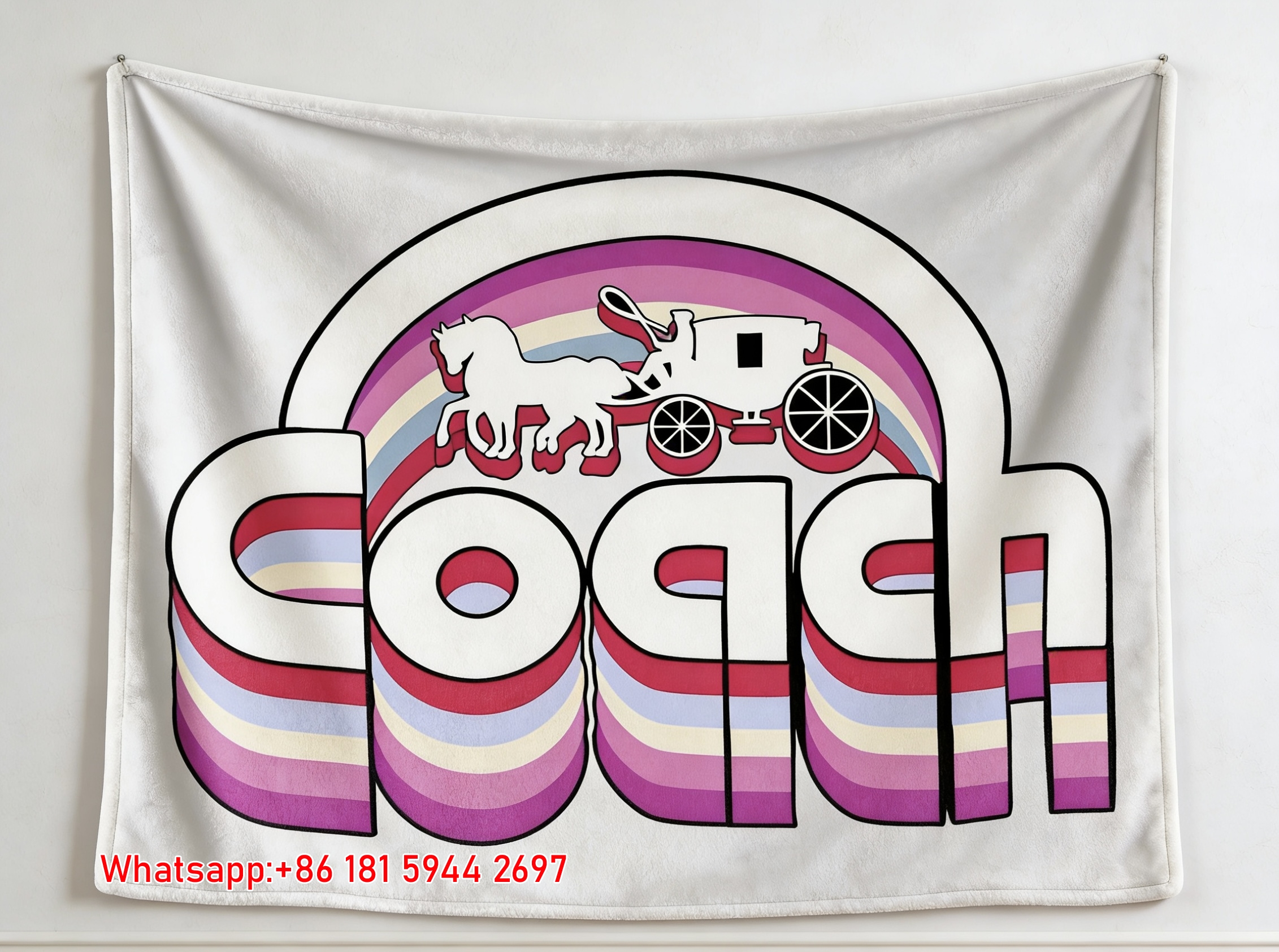 Coach Retro Rainbow Horse Carriage Flannel Throw Blanket C038